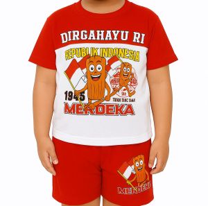 Setelan anak lai-laki dan perempuan usia 1-10 tahun motif merah putih combinasi tungtung sahur/Setelan anak motif merah putih acara agustusan