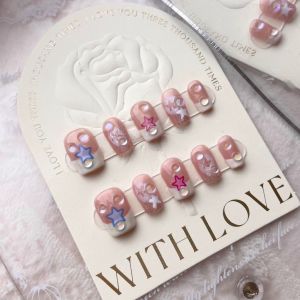 [HANDMADE]Artificial Nail Cute Star Gentle Phototpy Nails Reusable and Removable Nails