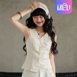 Áo sát nách cổ tim viền ren có nút cài nữ tính Cara Miều Est.2013