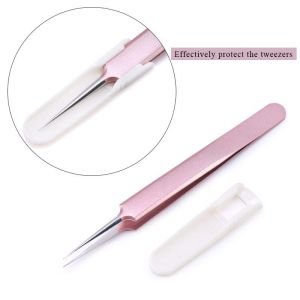 PINSET EYELASH EXTENSION PINSET BULUMATA PRESISI TINGGI BAHAN STAIN LESS STEEL ROSE PINK DAN RAINBOW