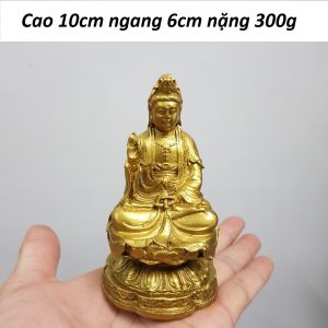 Tượng Phật bà quan âm toạ đài sen phong thuỷ chất liệu bằng đồng MS17g