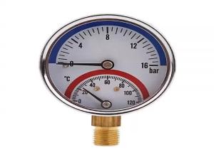 Thermo-manometer Boiler Temperature Pressure Gauge 0-16 Bar 0-120 ℃   Dial Liquid Filled Pressure Gauge for Floor Heatin