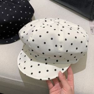 NOBLELYN White Polka Dot Beret Flipped Brim Large Version Baseball Hat Adjustable Sun Caps Women