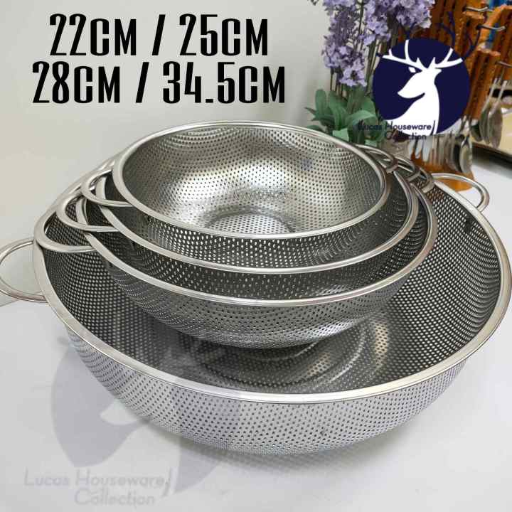 555 STAINLESS STEEL COLANDER FOOD STRAINER SIEVE FRUIT FOOD BASKET FOOD  DRAIN BASKET WITH HANDLE STAND FOOD DRAINER Lazada PH