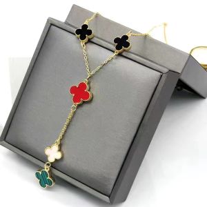 Original BESFOME four-leaf clover necklace female fashion temperament clavicle long chain pendant necklace 18K rose gold titanium steel necklace for women