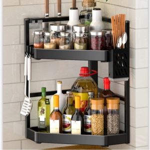 NEXASHOP Carbon Steel Condiments Rack with Hooks 2/3 Layer Storage Rack Household Corner Stand Seasoning Rack Spice Rack