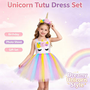 11.11 Unicorn Cosplay Tutu Dress White Sequin Bodice Rainbow Tulle Skirt with Floral Unicorn Headband Glitter Wings for Party Costume h2610