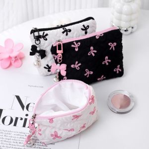 AKZDXE Bowknot Print Bow Makeup Bag Large Capacity Storage Pouch Cosmetic Bag Fashion Toiletry Bag Travel