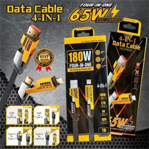 Kabel Charger Bahan Nilon 4in1 65W Multiple Charging Cable for Lightning Type C USB