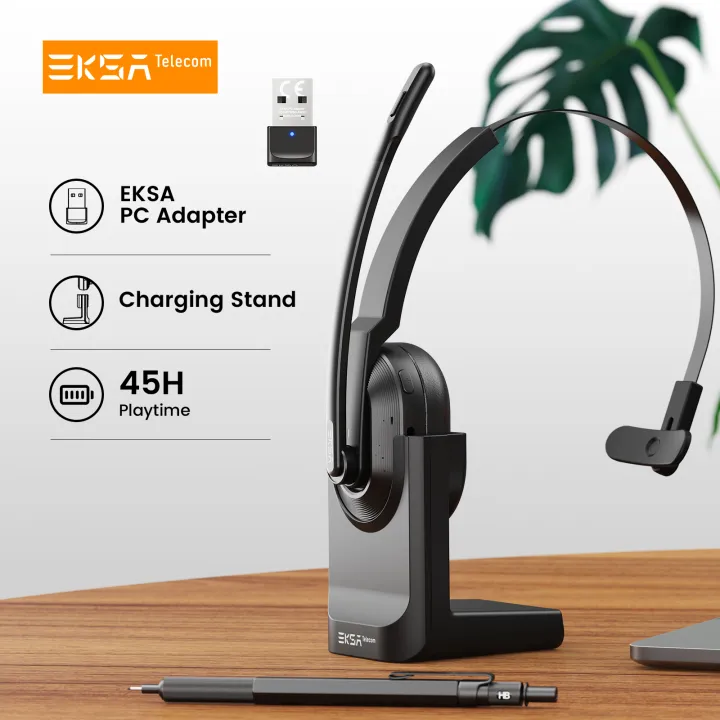 ≮709≯ EKSA - H5 Bluetooth 5.0 Headsets, PC Wireless Headphones, 2 Mics ENC Earphones, with Charging Base USB Dongle for Office