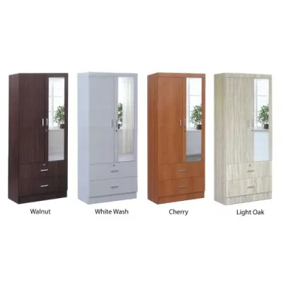 2 Door 2 Drawer Wooden Wardrobe with Mirror