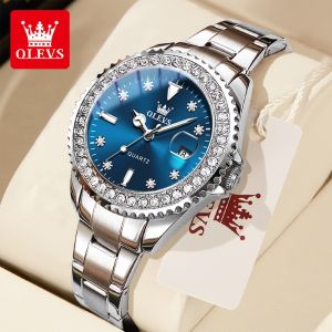 OLEVS Jam Tangan Wanita Anti Air Terbaru 2024 Cewek Korea Luminous Kalender Analog Stainless Steel Fashion Women Watch