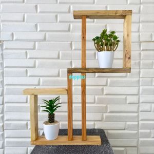 Hiasan Dinding Ambalan Kayu Persegi + Tanaman Mini Echeveria & Kurma Pajangan Kamar Dekorasi Apartemen