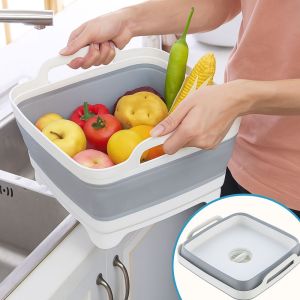 SUN ME Large Capacity Folding Washing Basin Household Thickening Fruit Vegetable Baske Kitchen Organizer Square Vegetable Washing Basin Camping