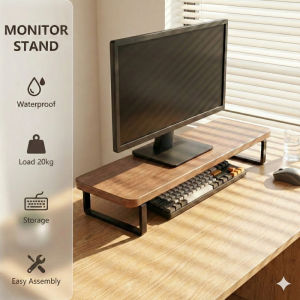Wooden Monitor Stand Riser Desktop Organizer Shelf Laptop Computer Stand for Home Office Large Capacity Desktop Screen Elevator Rack with Storage Space for PC Monitor Keyboard Mouse Workspace Organization