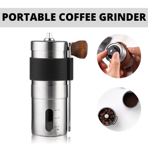 Portable Coffee Grinder Stainless Steel with Black Ceramic Burr | Adjustable Grind Size