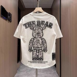 COD T-Shirt Ekor Burung Layang-layang Jenis Popular Musim Panas Beruang Ganas Trend Cetakan Bunga Lengan Pendek Berfesyen dan Mudah Dipadan T Baju Lelaki CNN