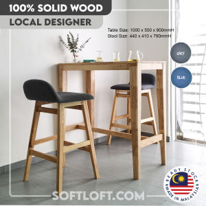 Softloft CAPA Bar Stool 100 % Solid Wood For Counter Island Dining High Tall Chair Bench Kerusi Tinggi Kaunter Kayu Kaunter Bangku