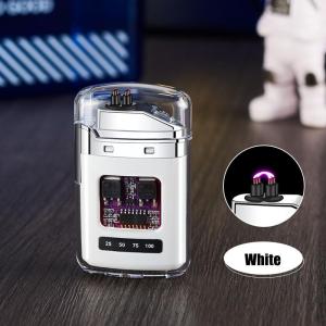 Transparent Dual Arc Plasma Lighter Windproof USB C Charging Battery Percentage LED Lights