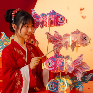 SWEET TIM 纸灯笼 paper lantern 中秋节 LED Light Goldfish Lantern Lamp Glowing Handmade DIY Lantern Materials Creative Paper Koi Carp Lantern Photography Props