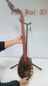 พิณไฟฟ้าไม้มะเกลือฟิงเกอร์บอร์ดไม้แต้ดำ 3สาย15เฟรต2คอนแทก(คอนแทกคู่หนึ่งตัว)