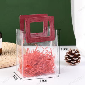 1pcs Double Layer Premium Gift Bag Tote Handle Bag Wedding Event PVC Pu Leather Transparent Hand Bag Carrie Beg Hadiah