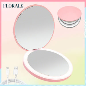 LED Lighted Travel Makeup Mirror Foldable Magnifying Mirror Rechargeable Compact Cosmetic Mirror For Handbag Purse Pocket