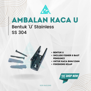 Jepit ambalan glass clip Ss 304 penjepit kaca stainless kamar mandi ambalan kaca u stainless SS304