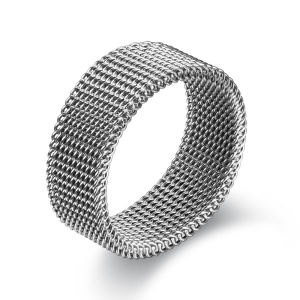 Stainless Steel Mesh Ring 8MM High Quality Fashion Mens Ring Tricolor Mesh Titanium Steel Ring