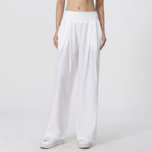 YueJi Loose Yoga Pants for Women Mid Waist Side Pocket Pencil Pants Long Sport Flared Pants