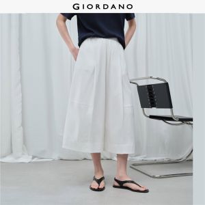 Giordano Women 100% cotton seam detail wide leg cropped culotte pants Free Shipping 18426705
