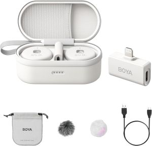 BOYA Omic-U/Omic-D Wireless Lavalier Microphone With Charging Case/Pro Noise Cancellation For iPhone 15AndroidLaptopLapel Clip-on Microphone For Vlog Interview Livestream and Podcast15H Battery