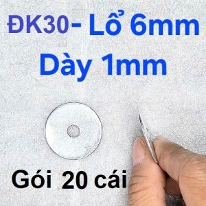 Long Đền Kim Loại Vòng Đệm Phẳng ĐK Trong M6-M8-M10 ĐK Ngoài 30mm Loại Dày 1mm Hoặc 2.6mm Mạ Kẽm Tiêu Chuẩn