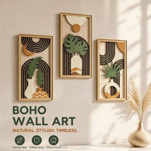 3PCS Boho Wall Decor Wooden Leaf Wall Art Hanging Set Rustic Home Bedroom Living Room Decor