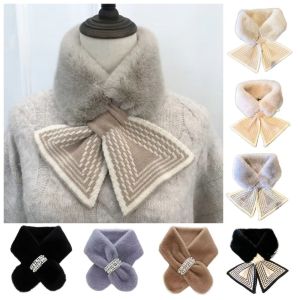 GENENIC Korean Style Knitting Cross Scarf Long Keep Warm Fluffy Knitting Neck Shawlrf Gifts Plush Thicken Neck Scarf Female