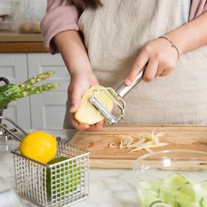Kitchen Multifunction Vegetable Cutter 4 in 1 Stainless Steel Double Head Multi-Functional Double All Vegetable Cutting Machine for Vegetable And Carrot Cucumber Julienne Pineapple