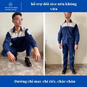 Quần áo bảo hộ lao động tím than phối ghi quần áo kỹ sư vải kaki may kĩ may đẹp bền bỉ thoáng mát khi sử dụng
