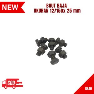 Produk Baut Baja Ukuran 12/150 x 25 mm Hitam Bahan Besi Baja Mur Baja Universal 1 pcs drat Kasar
