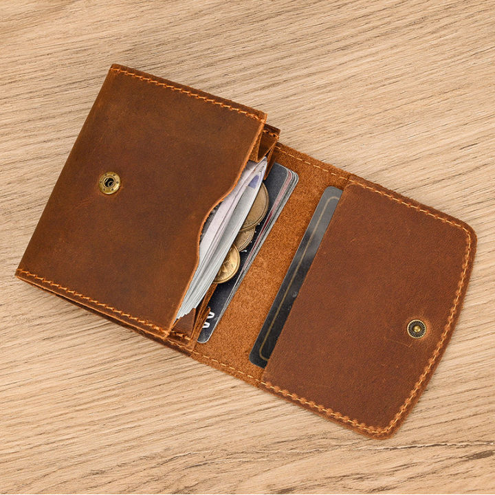 High Quality Crazy Horse Leather Wallet Snap Small Card Holder