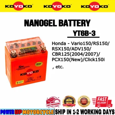 YT6B-3 BT6B YT6B YTZ6V KOYOKO NANOGEL BATTERY BATERI GEL ADV 150 PCX RS150 RS 150 RSX150 RSX VARIO YUASA KING TCS SMART