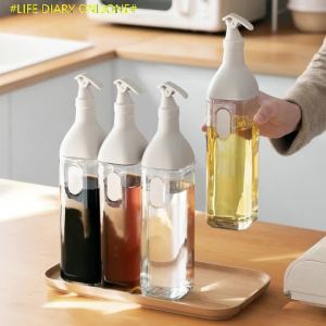 Gl Oil Bottle and Seasoning Bottle Salt Sauce Oil Dispensers Storage Jar Kitchen Condiment Bottle Set with Wooden Rack Bamboo Shelf and Label Kitchen Organizer Spice Bottle Kitchen Utensils Canister
