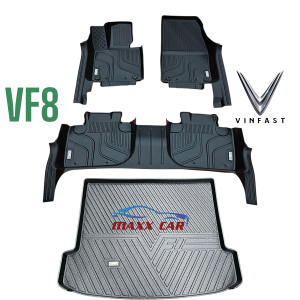 TRỌN BỘ VF8 - Thảm nhựa lót sàn + cốp MAXXCAR cho xe VINFAST VF8 nhựa TPE đúc nguyên khối 5D tràn viền cao cấp.