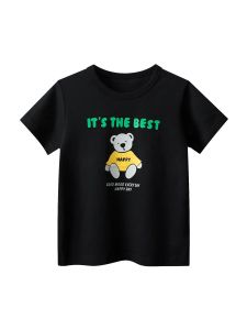 2024 Summer Boys High-Quality Cotton Letter Bear Panda Dinosaur Cartoon Short Sleeve T-Shirt Breathable Casual Sport Top