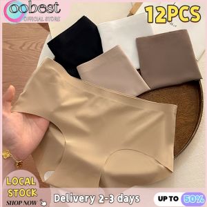oobest 【PH Stock】12pcs 7A Mulberry Silk Milk Panties Womens Seamless High Waist Panty Ice Silk Antibacterial Panty M-XL (3 Days Delivery)