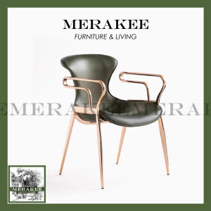 MERAKEE Dining Chair Saddle Leather Black/Gold/Rose Gold/Silver Stand Dining Room Furniture TS3672