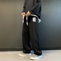 Unisex Korean loose sweatpant wide leg candy baggy sweat pants for men slocks pants men straight cut pants. 