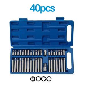 GripLynkey 🧩40pcs Torx Hex Star Spline Bit Socket Set with Blue Plastic or Red Metal Case for Auto Repair