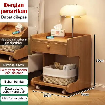 ⭐50cm&Bambu⭐Meja Nakas Dapat Dilepas/Bedside Table Minimalis/Kecil Samping Kasur Dengan Roda Lemari Laci Penyimpanan Meja Samping Tempat Tidur zyp