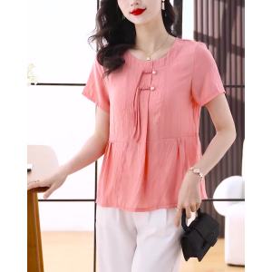 Ammin Phong cách Trung Quốc R khí chất nút thắt Trung Quốc cho Nữ Ngắn Tay Áo voan mùa hè thời trang lỏng lẻo tất cả các trận đấu nửa cỡ lỡn che bụng áo ôm