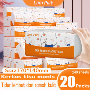 LamPure 20 Packs Deluxe Soft Pack Skin-friendly Facial Tissue Double Sided Embossin 60 Pull 240 Sheets 4 Ply 170MMx140MM